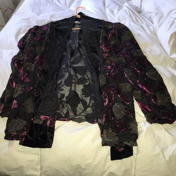 Unbranded Jacket Velvet Collar Sheer Floral Black/Pink Pretty Pre-Owned - Picture 7 of 9